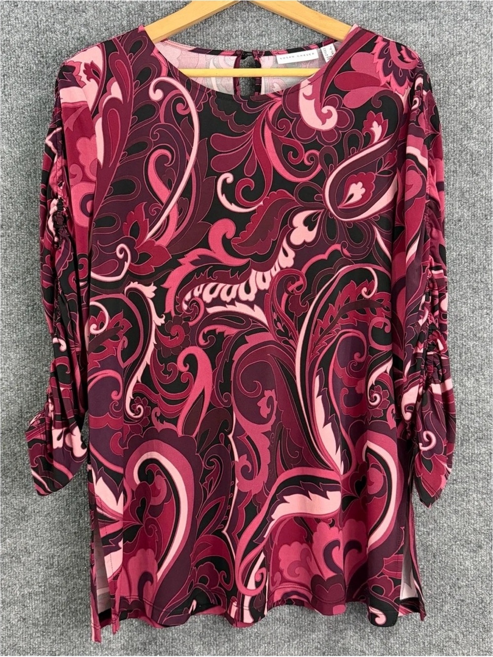 Susan Graver Pink and Berry Paisley Long Sleeve Top